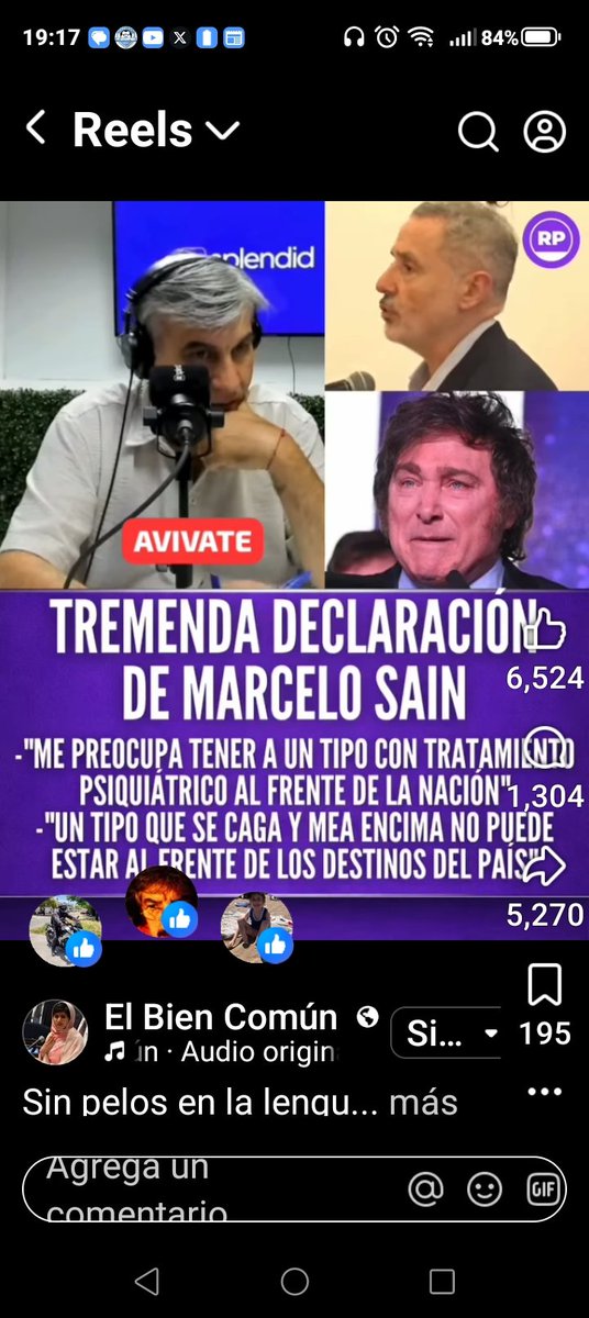 "UN TIPO QUE SE CAGA Y QUE SE MEA ENCIMA QUE ESTA CON TRATAMIENTO PSIQUIATRICO, NO PUEDE ESTAR AL FRENTE DE UN PAIS"
MARCELO SAIN EX MINISTRO DE SEGURIDAD DE SANTA FE