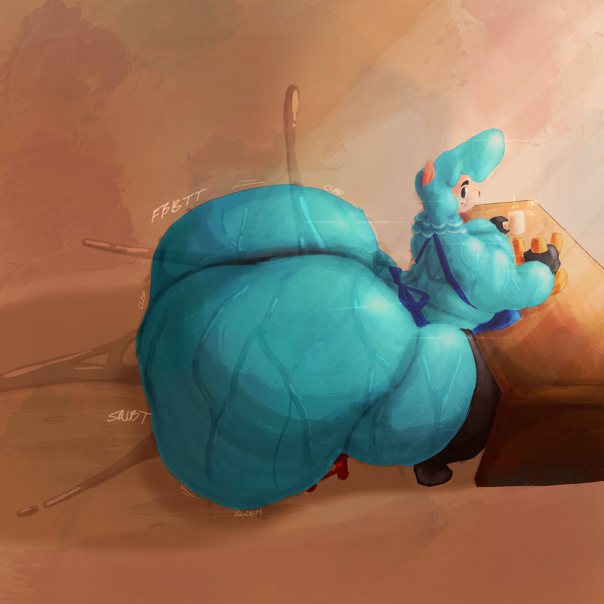 He might need to take a break and give his fat blue fluffy cake some attention