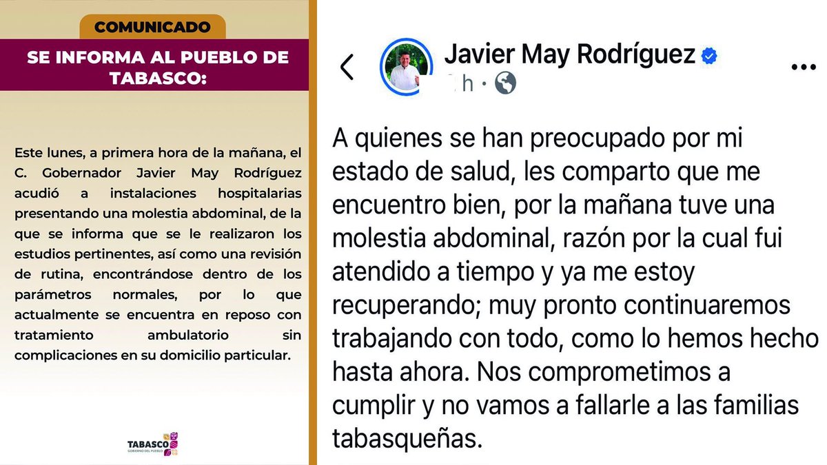 #Tabasco ll Se encuentra bien de salud el Gobernador May; reactivará agenda a la brevedad

A través de sus redes sociales, el propio gobernador confirmó su recuperación

#Nota

cumbretabasco.com.mx/?p=1256