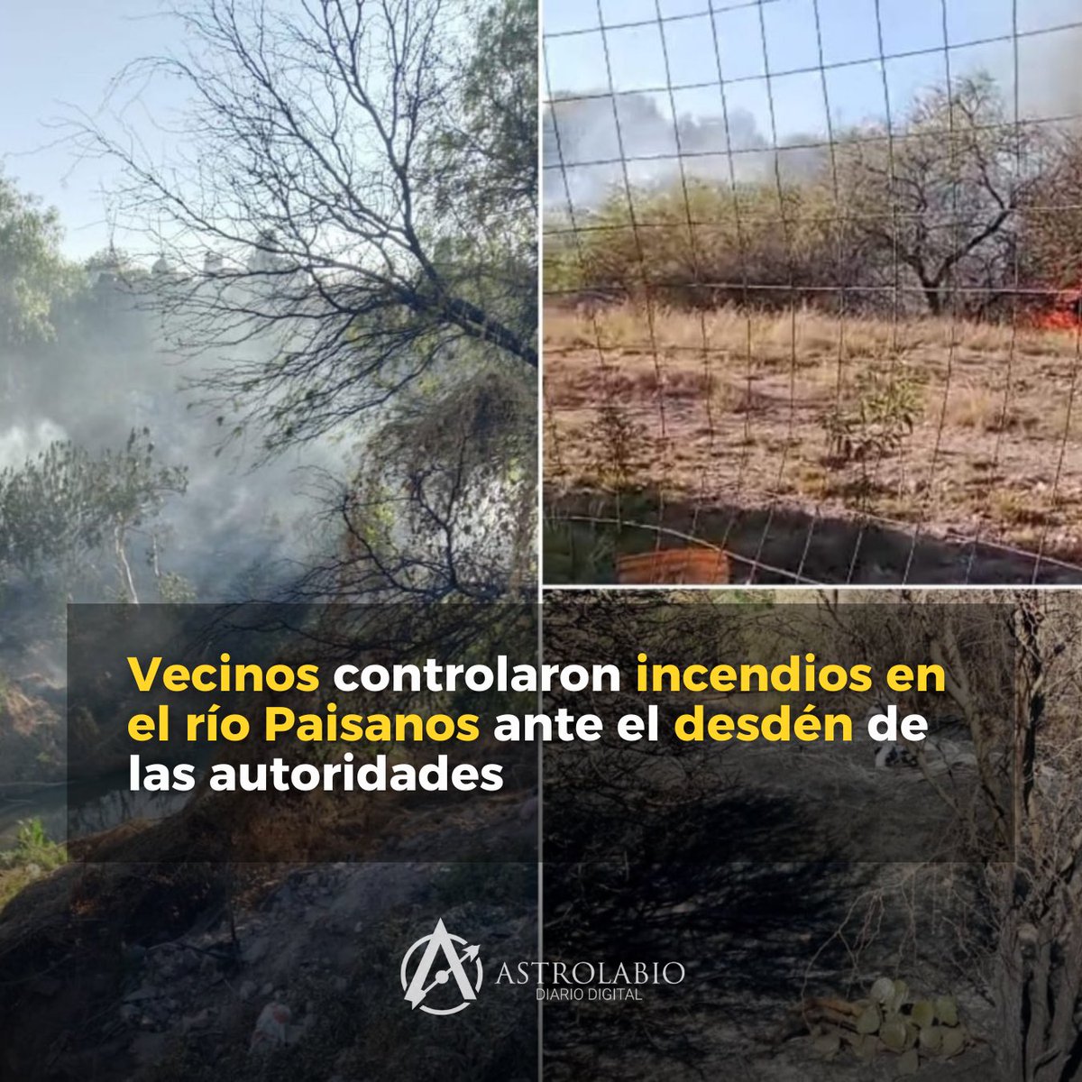 ❗️🔥🧯 La tarde del sábado 14 se suscitaron diversos incendios en el cauce del río Paisanos, aproximadamente en el tramo de las avenidas Adolfo López Mateos y Del Sauce, los cuales lograron ser controlados únicamente por ciudadanos que viven en los alrededores, ya que no