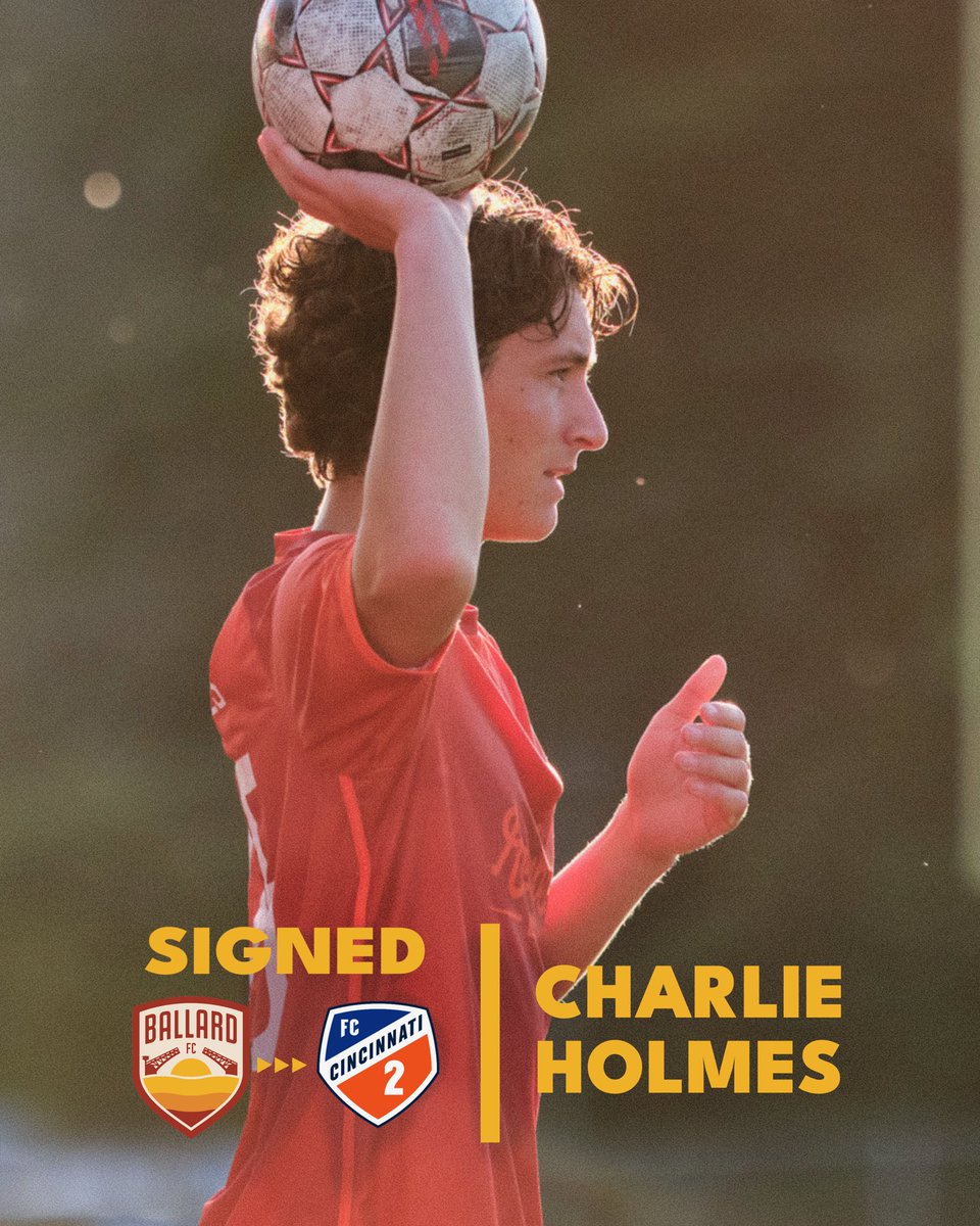 GoBallardFC's tweet photo. Charlie ➡️ @FCCincinnati2 👊

Congrats to three year Ballard FC winger, Charlie Holmes, on signing a professional contract with FC Cincinnati 2!

Charlie was a member of the 2023 National Championship squad and is a winner of 3 straight Division Titles.

#Path2Pro | #UpTheBridges https://t.co/Y0qH9OpTyS