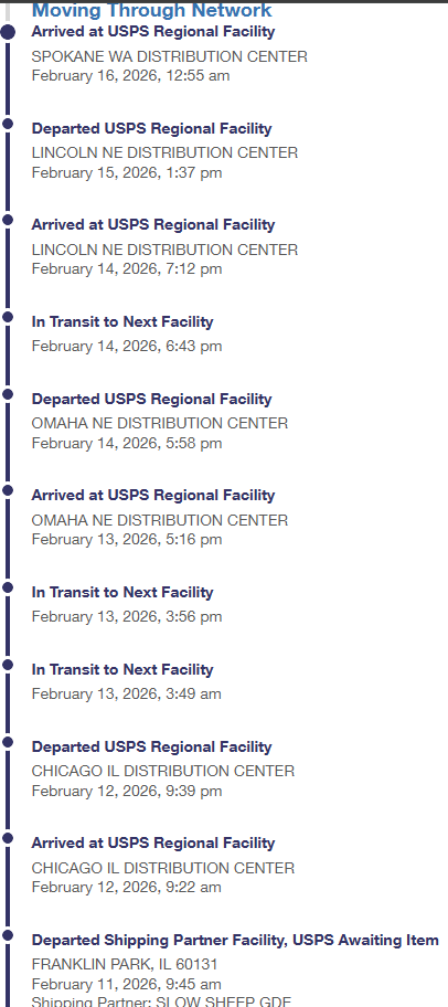 SmoovNerd's tweet photo. Hey @USPS why did my package arrive at my distribution center (Lincoln, NE) and then leave to Washington????   Did you get confused on how to deliver in town or something????
#USPSFORGOTHOWTODELIVER https://t.co/xEk0vv2Ukn