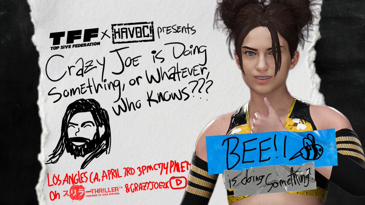 SIGNING ANNOUCMENTS #TFFCJISDOINGSOMETHING
4pm ET/3pm CT
FRIDAY 4/3

The following will be doing something?
BELTBOYZ (<a href="/reallyperc/">✮</a>, <a href="/LoneCamo/">lonestar ✵</a>, <a href="/TeaganMania/">Teagan Star</a> &amp; CRAZY JOE)
<a href="/PhoenixNitro/">Love, Phoenix.</a>
<a href="/KarnageSUPREM2K/">KARNAGE / Supremacy Wrestling 🇬🇧</a>
<a href="/BuzzyBeeBs/">Bee Barrett🐝</a>

Watch LIVE on 
@ThrillerTV_2k+ &amp; CRAZYJOE2K!