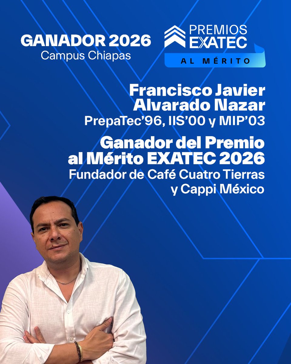 TECcampusCHS's tweet photo. ¡Celebramos a Franciso Javier Alavarado Nazar del Campus Chiapas por recibir el Premio Mérito EXATEC 2026! 👏🐏
Su compromiso y trayectoria dejan una huella inolvidable en nuestra comunidad ¡Gracias por ser parte de nuestra historia! 💙 #OrgulloEXATEC #PremiosEXATEC2026 https://t.co/BS6el5Re45