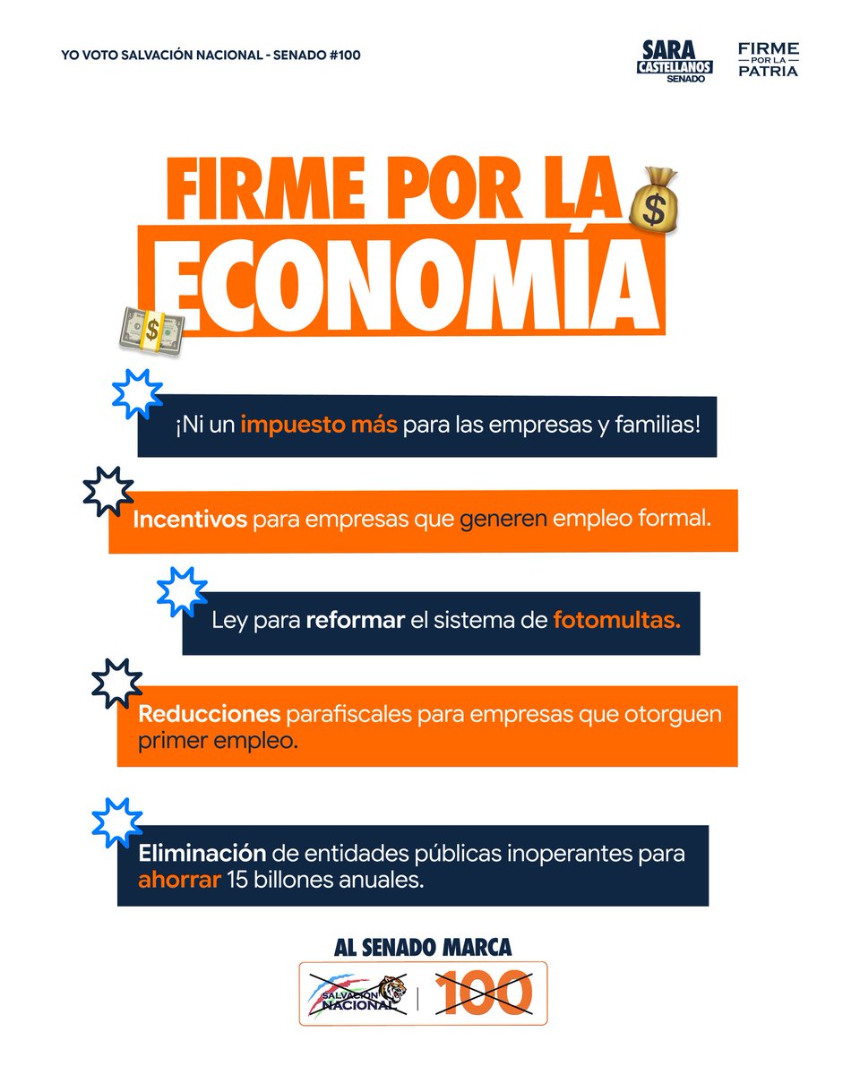 Estas son mis propuestas para el Senado. 

Nacen de escuchar a las personas y de tener la convicción de que sí podemos recuperar el rumbo del país.

El 8 de marzo en el Tarjetón de Senado, ponle la raya al  Tigre, marcando Salvación Nacional número 100, 100% comprometida con 🇨🇴.