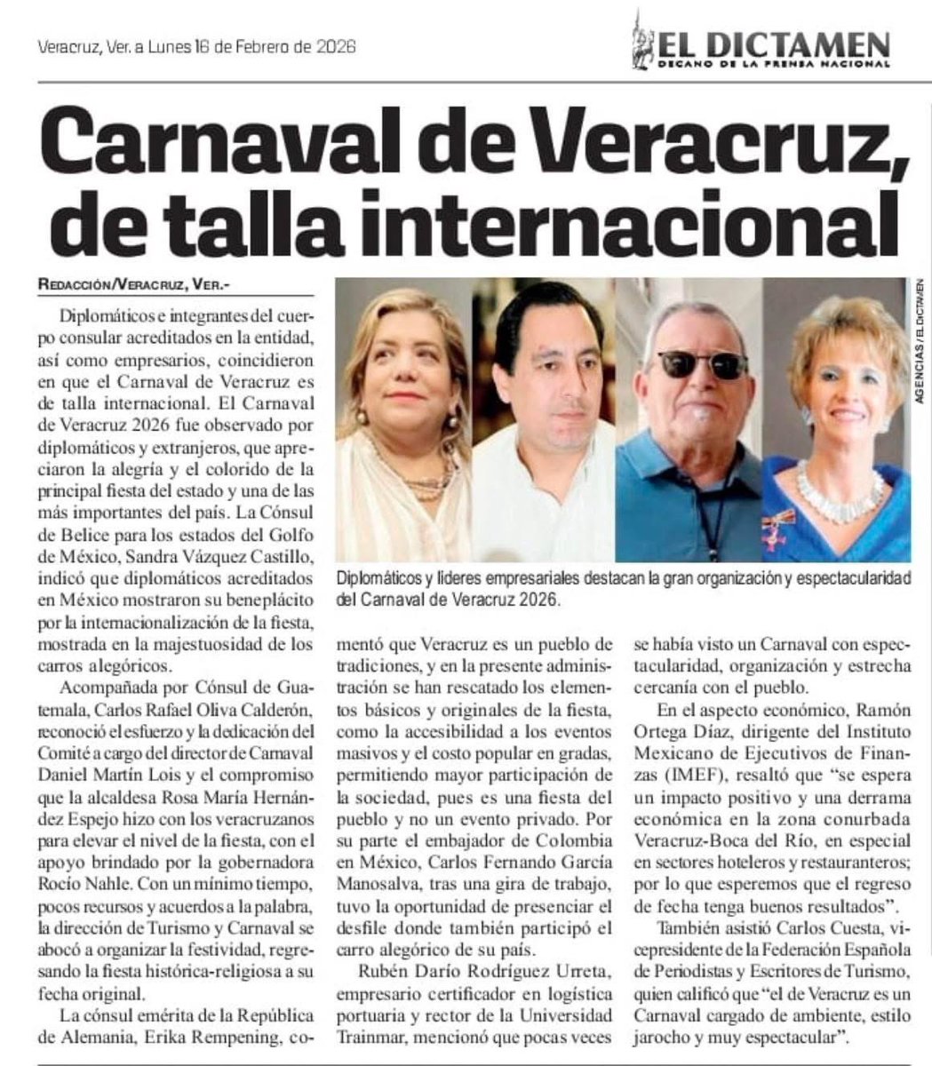 Carnaval de Veracruz de talla internacional - #IMEFVeracruz 

“El Carnaval de Veracruz es de talla internacional”: coinciden diplomáticos y lideres empresariales. | El Dictamen