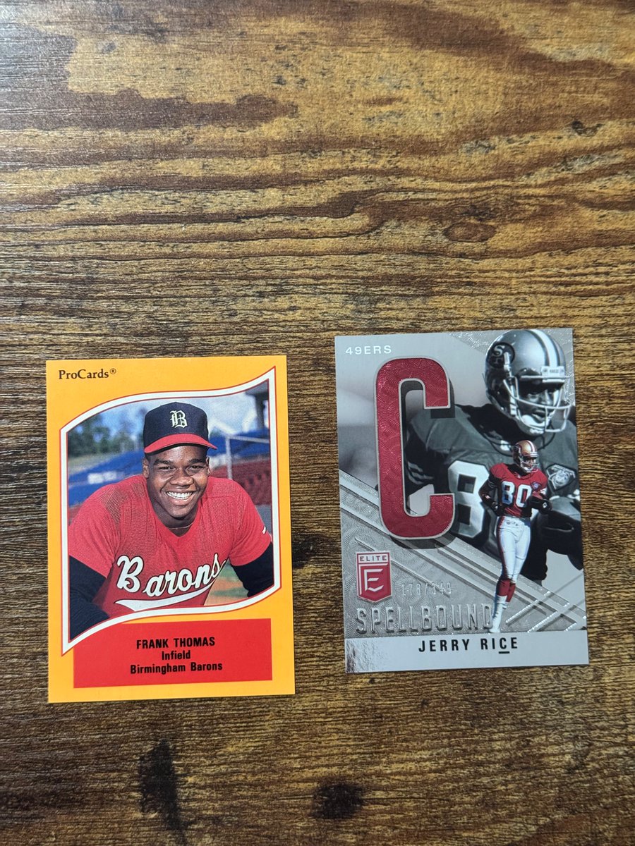 <a href="/NickLoffer1/">NickLoffer</a> Mail day on a short stack of two of my pc’s. I had the green version of the Rice but not this numbered silver variation. Awesome Big Hurt minor league card too! Both are going straight to the binders 👏