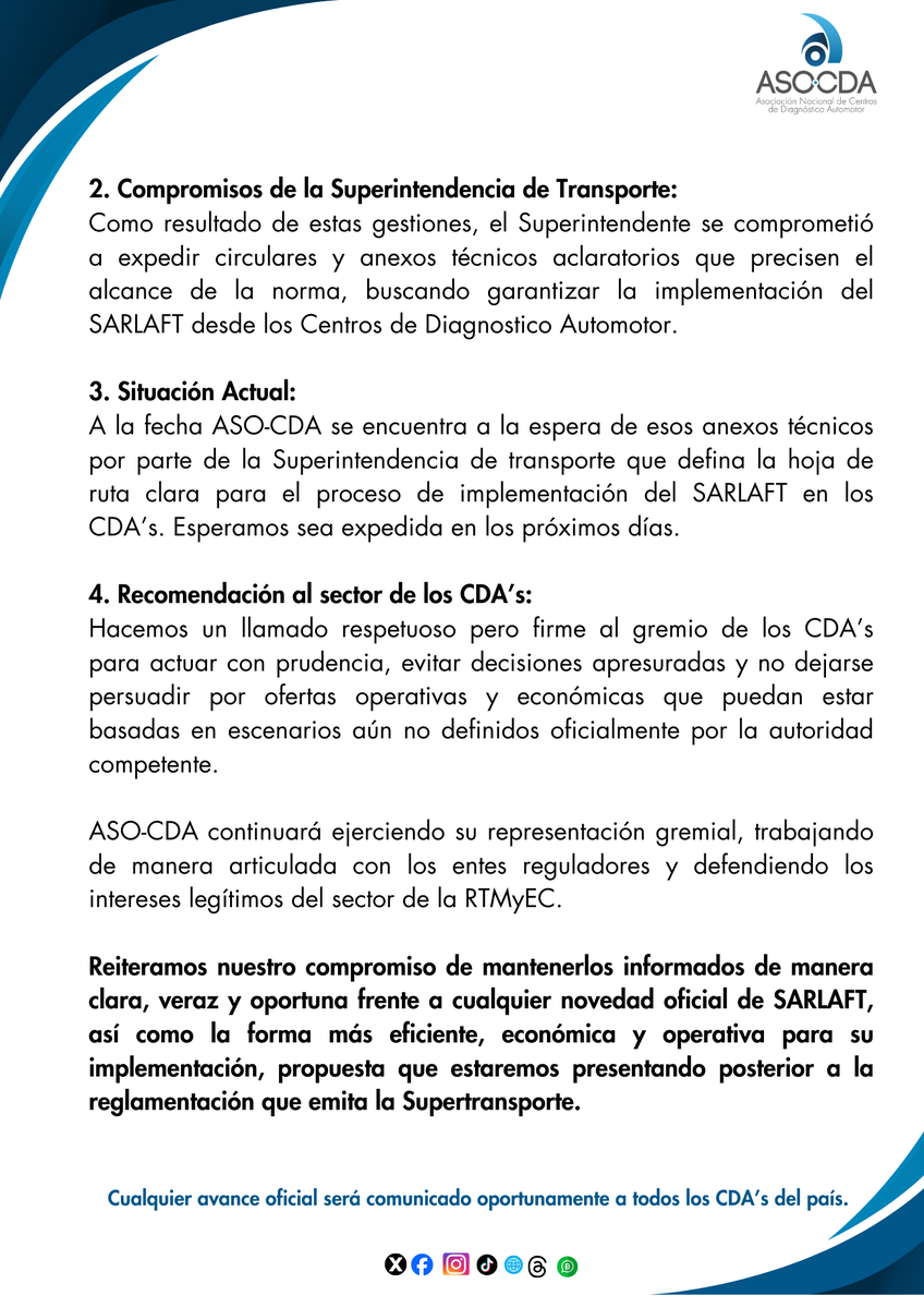 AsoCdaOficial's tweet photo. Cualquier avance oficial será comunicado oportunamente a todos los CDA's del país.

📣AsoCda ¡Te Informa!📣 @Supertransporte https://t.co/XuR2bvJFAW