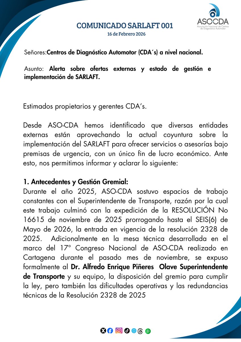 AsoCdaOficial's tweet photo. Cualquier avance oficial será comunicado oportunamente a todos los CDA's del país.

📣AsoCda ¡Te Informa!📣 @Supertransporte https://t.co/XuR2bvJFAW