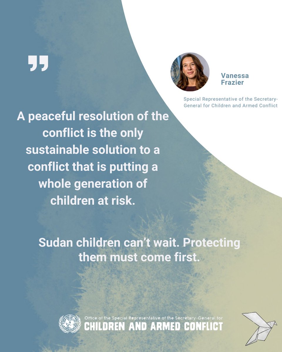 #Sudan: children are living through one of the most devastating protection crisis. Consequences for children are likely to last a lifetime.
In 2025, over 1,850 grave violations against children were verified.
Statement by <a href="/_VanessaFrazier/">Vanessa Frazier 🧡</a>: bit.ly/40js8Tb
#ProveItMatters