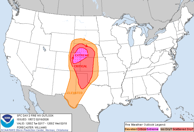 1:58pm CST #SPC Day2 #FireWX Extremely Critical: parts of northeastern colorado southwestern nebraska and extreme northwestern kansas spc.noaa.gov/products/fire_…
