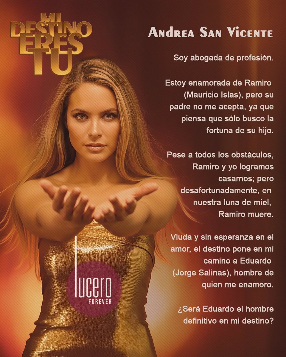 Para seguir festejando los 46 años de carrera de <a href="/LuceroMexico/">Lucero</a>, he diseñado estas biografías sobre los
#PersonajesDeLucero 

⭐ #LUCEROFOREVER ⭐ #MiDestinoEresTú  #AndreaSanVicente #LuceroMiDestinoEresTú