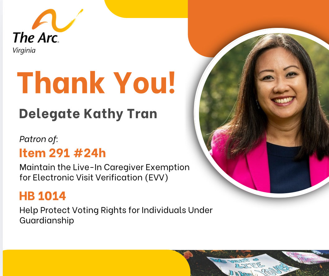 TheArcofVA's tweet photo. We love taking a moment to thank our Senators and Delegates who patron our bills each General Assembly! Thank you, @KathyKLTran for your commitment to making Virginia’s promise real and knowing people with disabilities deserve A Life Like Yours! https://t.co/CblJSwqIe7