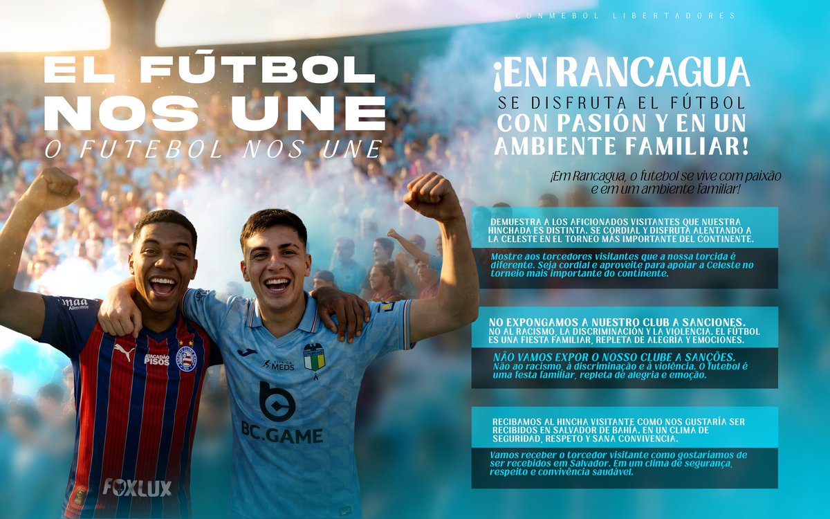 OHigginsoficial's tweet image. 🤝🏻 ¡𝐄𝐋 𝐅𝐔́𝐓𝐁𝐎𝐋 𝐍𝐎𝐒 𝐔𝐍𝐄! 🫂 ¡𝐎 𝐅𝐔𝐓𝐄𝐁𝐎𝐋 𝐍𝐎𝐒 𝐔𝐍𝐄! 🙌🏻

⚽️ ¡Hagamos del partido que tendremos ante @ecbahia en nuestra casa, una fiesta de fútbol familiar! 👏🏻 

#VamosLaCeleste 🇧🇼