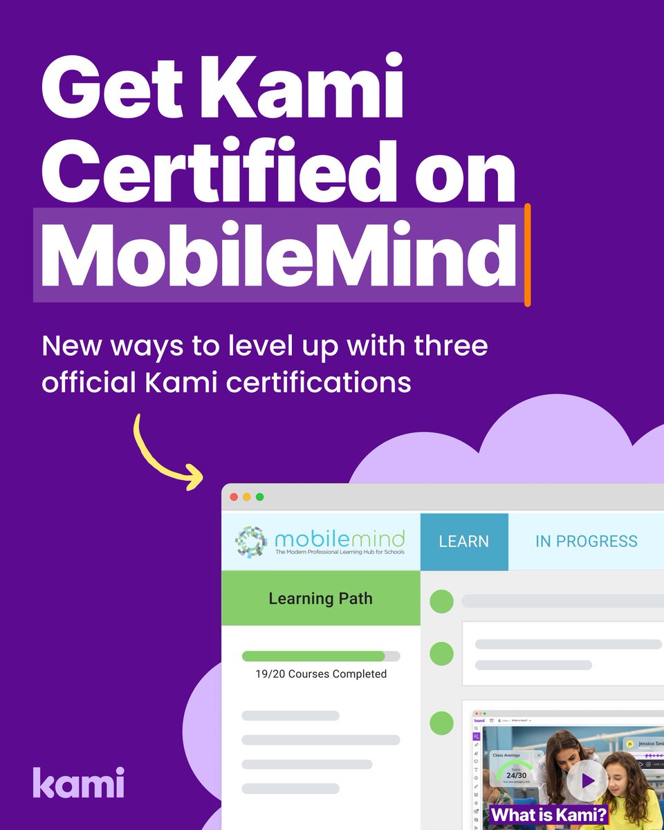 deleonlibby's tweet photo. 🎉 The Kami Certified Course has been updated for 2026!

Get started in our new Certification Home on MobileMind and build the skills you need to use Kami with confidence in your classroom.

Start your certification journey today.
👉 https://t.co/7DocWIBs4b https://t.co/vrVbluhz4g