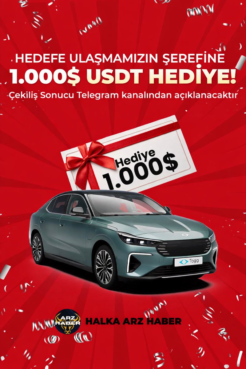 TOGG Hedefimize Ulaşmamızın ŞEREFİNE !

Söz verdiğim gibi 1 Dostuma 1.000$ Hediye ediyorum.

Beğeni, Yorum ve Rt yapmanız yeterlidir.
En az 1 tanesini gerçekleştirmeyen elenir.

Kazananın ismini Telegram’dan açıklayacağım. Katılmayı unutmayın.