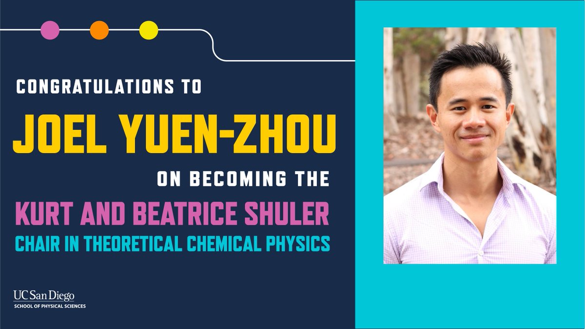 UCSDPhySci's tweet photo. Congratulations to @UCSDChemBiochem Professor Joel Yuen-Zhou on being appointed the inaugural Kurt and Beatrice Shuler Chair in Theoretical Chemical Physics. Learn more about Joel in this Q&amp;A: https://t.co/f7odCpMGe0 @ucsd_yuen

#FacultySpotlight 
#TheoreticalPhysics https://t.co/ZokJcPT2dA