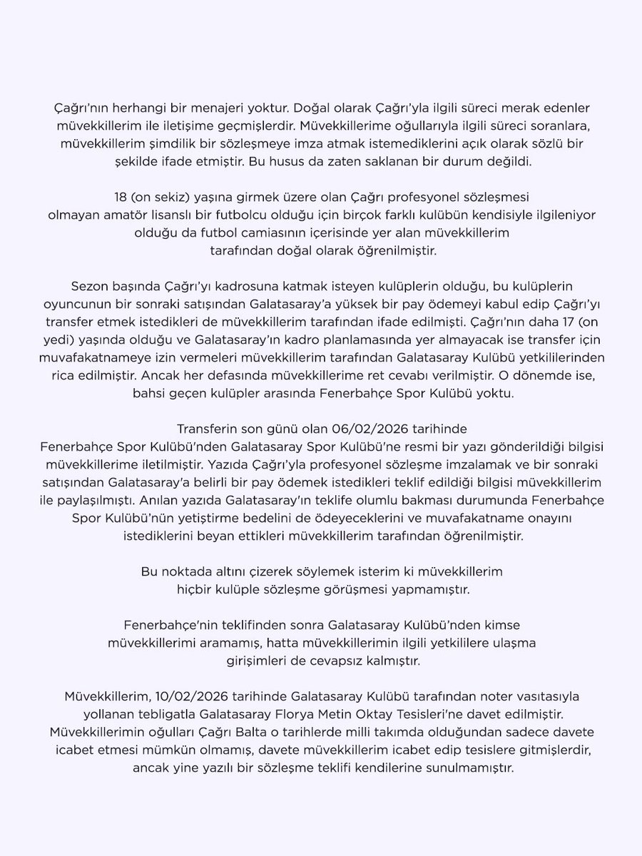 TekYolFener's tweet image. Çağrı Balta'nın avukatından açıklama.

"Galatasaray, Çağrı’ya kendi yaş grubunda alt yapı oyuncuları arasında en yüksek maaşı teklif etmesine karşın, müvekkillerim hiçbir maddi beklentilerinin olmadığını, dakika fark etmeksizin Çağrı’nın sezon içerisinde kadro rotasyonu yapılan