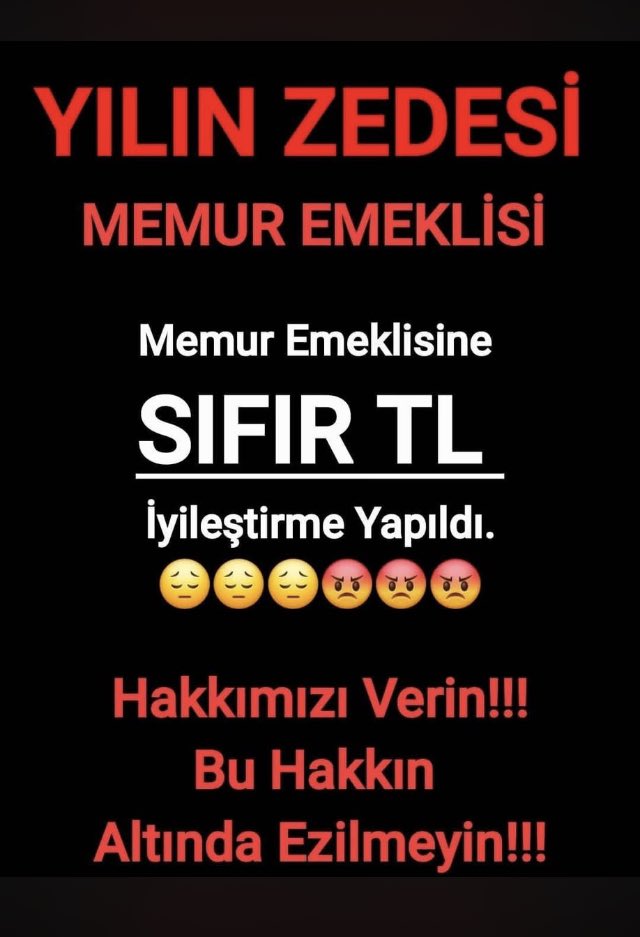 💥SEYYANEN SÖZÜ Memur ve #EmekliMemur a verildi
💥SÖZÜ VEREN Devlet Baskanı <a href="/RTErdogan/">Recep Tayyip Erdoğan</a> olunca inandık
💥Seçim kazandıktan sonra Memur aldı MEMUR EMEKLİSİ BAKA KALDI
💥Devlet başkanı olarak SÖZÜNÜ TUT
💥Emekli Memura SEYYANEN kanuni hakkını ver
<a href="/Akparti/">AK Parti</a> <a href="/MHP_Bilgi/">MHP</a> <a href="/herkesicinCHP/">CHP 🇹🇷</a>