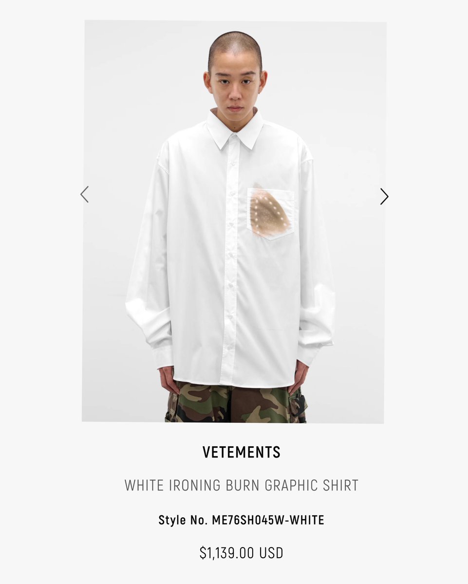 staygroundeadtv's tweet image. VETEMENTS made a graphic shirt with an “iron burn” print that retails $1,139