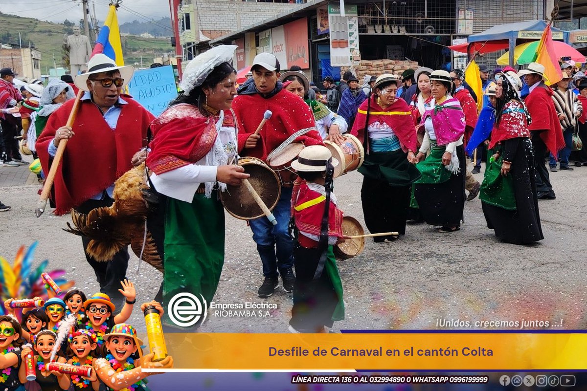 𝐂𝐨𝐥𝐨𝐫𝐞𝐬, 𝐦𝐮́𝐬𝐢𝐜𝐚 𝐲 𝐭𝐫𝐚𝐝𝐢𝐜𝐢𝐨́𝐧🎉🎺 | En el desfile cultural de #Colta, <a href="/Tony_Coronel/">Tony Coronel V∴</a> gerente de #LaNuevaEERSA, acompañó esta fiesta de Carnaval que fortalece la cultura y el encuentro comunitario 🤝. 𝐂𝐞𝐥𝐞𝐛𝐫𝐚𝐦𝐨𝐬 𝐣𝐮𝐧𝐭𝐨𝐬 𝐥𝐚 𝐞𝐧𝐞𝐫𝐠𝐢́𝐚
