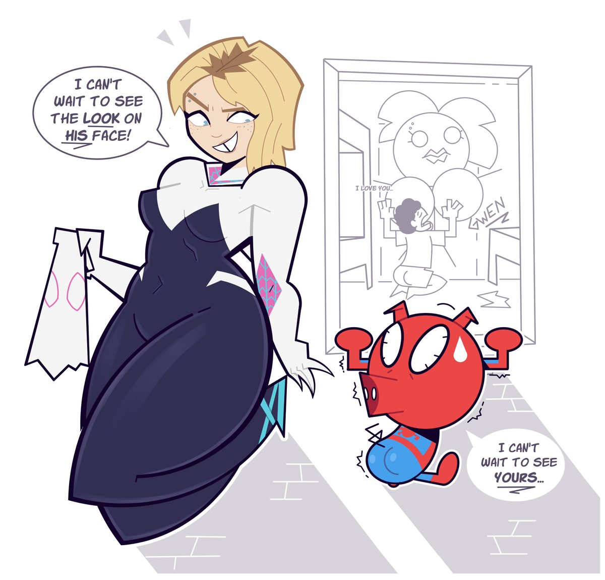 goodbyellow's tweet image. Gwen's surprise!! 🕷️🐷