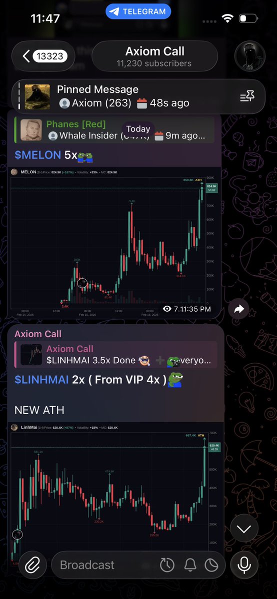 AxiomCall's tweet image. $MELON &amp;gt;5x
$LINHMAI &amp;gt;4x 

My telegram is Beautiful isn’t it?