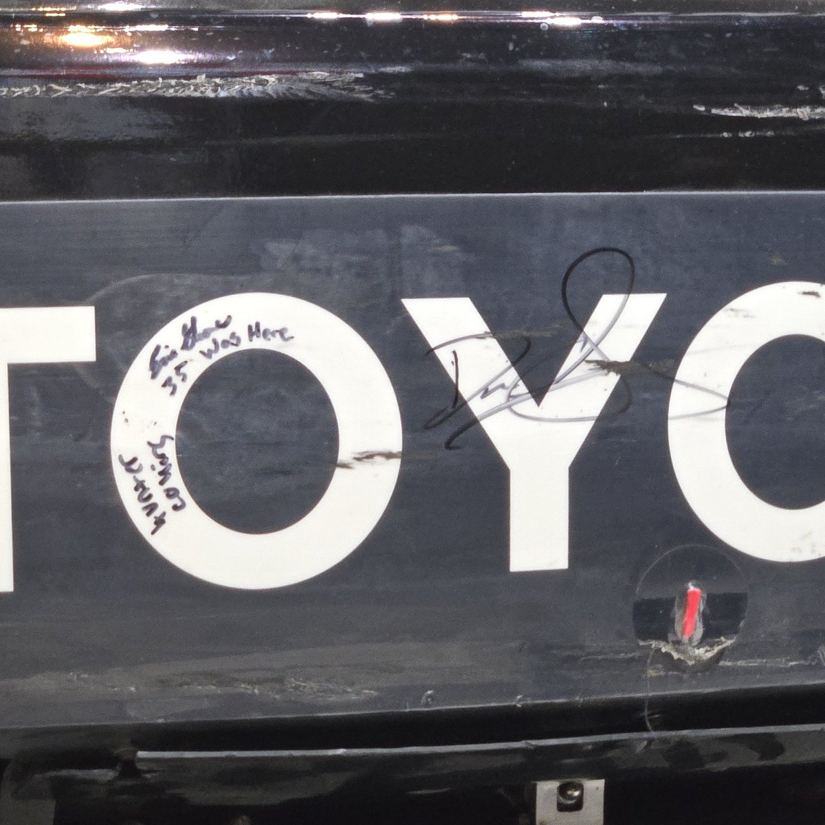 Riley Herbst's role in Tyler Reddick's Daytona 500 win was recognized in a signature on the rear bumper of Reddick's car. A permanent shoutout in permanent marker

"35 was here"