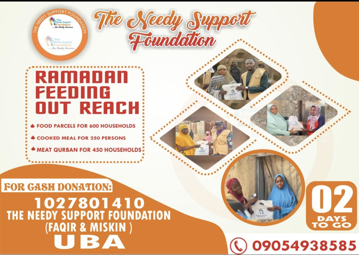 muhammadbeen1's tweet photo. Be the greatest benefit and relief 
to many others this Ramadan ,please kindly donate nd help repost 🙏🙏🙏.  FAQIR AND MISKIN THE NEEDY SUPPORT FOUNDATION 
UBA1027801410 https://t.co/WSEscg80og