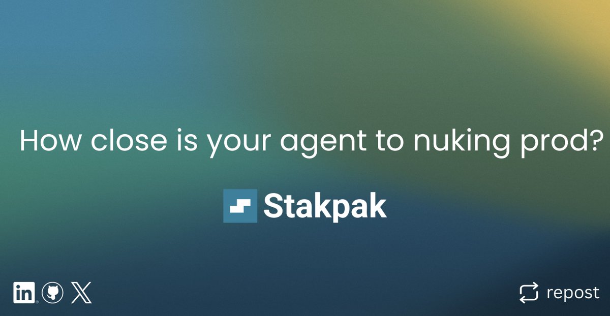 🚨No guardrails = no control.

14 prod resources at risk.

See how close you are to disaster.

Just ask Stakpak to "Analyze my infra and show my agent’s real blast radius."

🔗stakpak.dev

#Security #DevOps