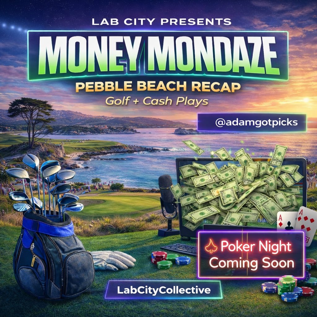 LIVE 🚨 

Come catch a vibe with ya boy, talking Pebble beach and Genesis this week. Lab City Poker Night coming Wednesday Night with <a href="/BookitWithTrent/">Trent Attyah</a> in the game 🍿

A couple seats are still open, come by stream to get details. 💰💰

Twitch.tv/labcitycollect…