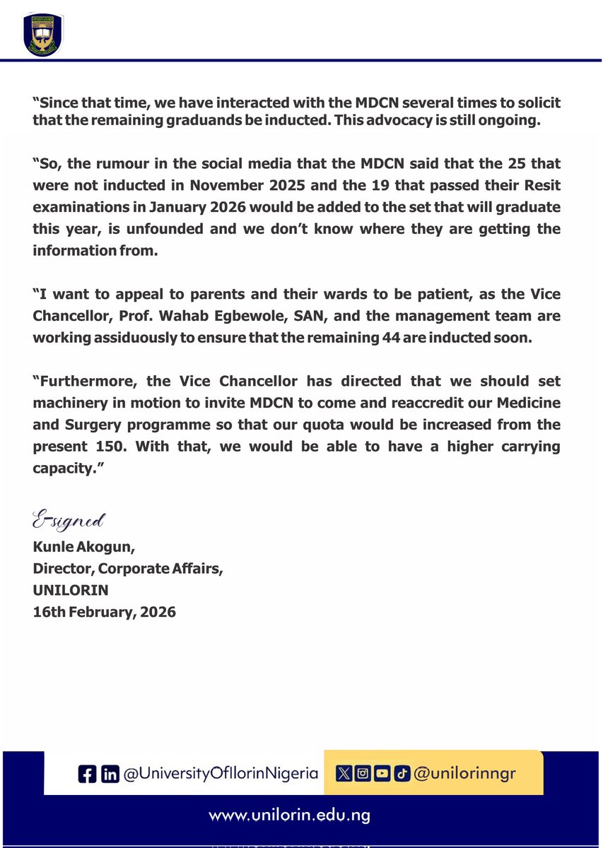 University of Ilorin, Nigeria tweet media