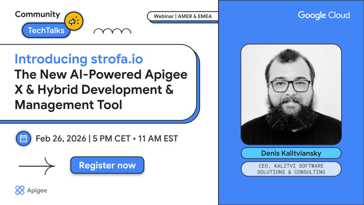 mad_in_api's tweet photo. 👾Ready to simplify Apigee X &amp; Hybrid management? 

☁️Join our TechTalk on Feb 26 to see how https://t.co/Hu8OnIXCjw uses AI to automate environments from local emulators to Kubernetes.

RSVP → https://t.co/aF3SV2jyrJ https://t.co/kdHrfv8bcH