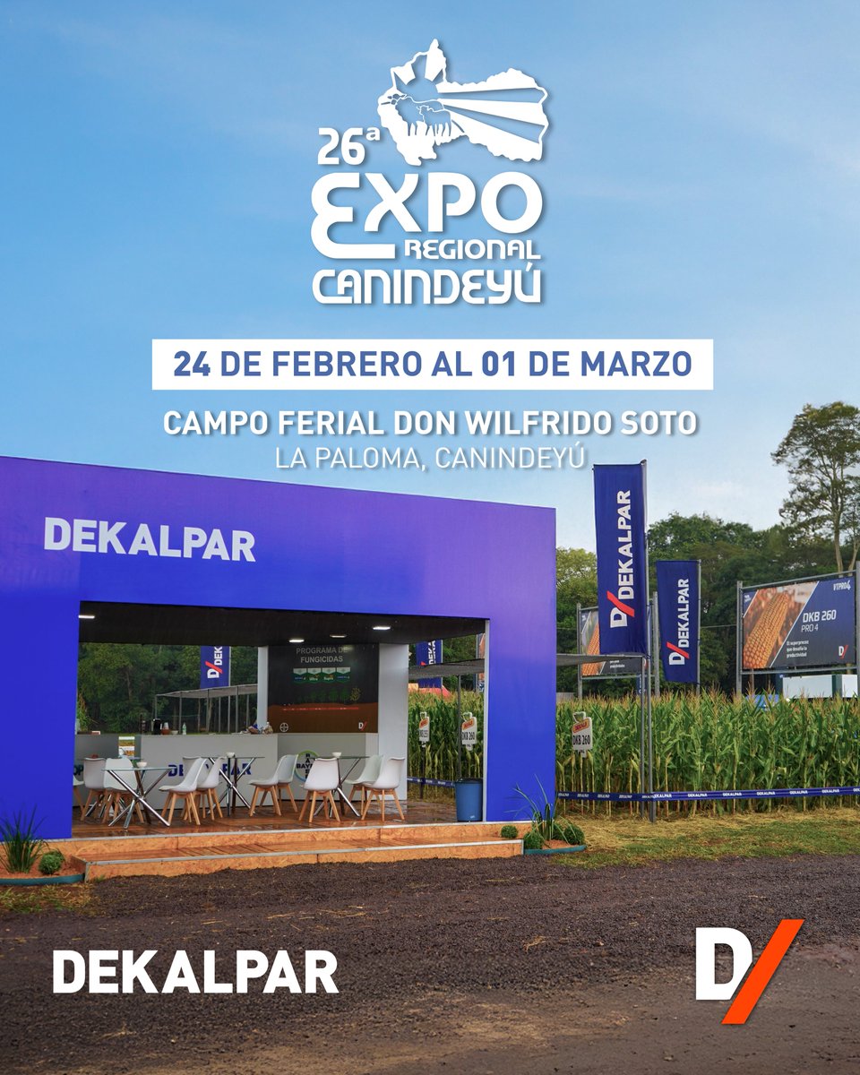 ¡Nos vemos en la Expo Canindeyú 2026! 🌾

Del 24 de Febrero al 01 de Marzo te esperamos en nuestro stand para presentarte lo último en innovación agrícola y nuestras soluciones pensadas para potenciar cada hectárea de tu campo 🌱🌽

#ExpoCanindeyú #Dekalpar #Biotrop #AgroBayer