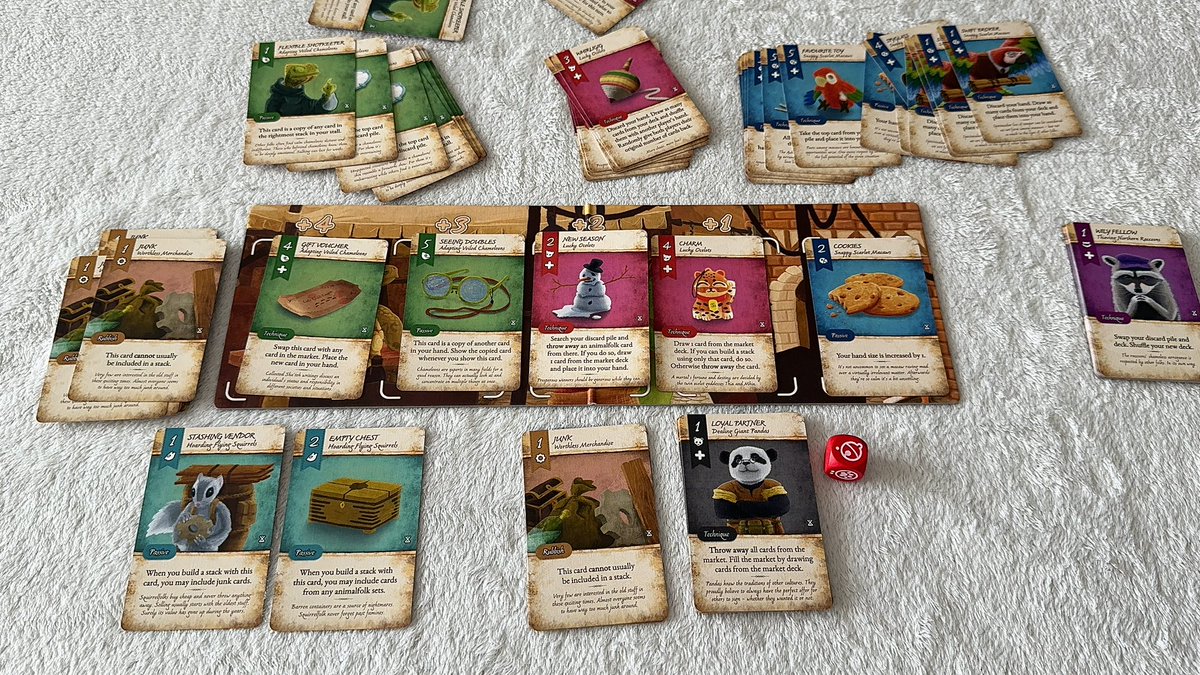 WojennikTV's tweet image. We step into the bustling world of “Dale of Merchants” 🐾🔥

Building our stall, managing our deck, and racing for a spot in the Guild of Extraordinary Traders 💼

Every card is a choice - effect, upgrade, or progress?

#boardgames #DaleOfMerchants #deckbuilding