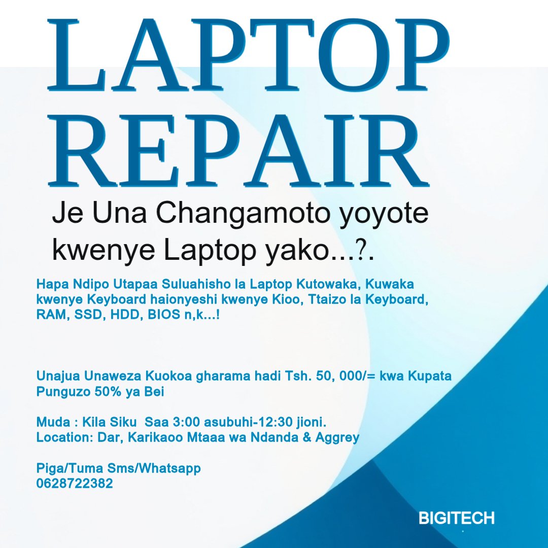 bigi_tech's tweet photo. Usiweke Laptop yako Store, tuletee tuiweke sawa..!
0628722382
0696488512 https://t.co/atKFdFWEja