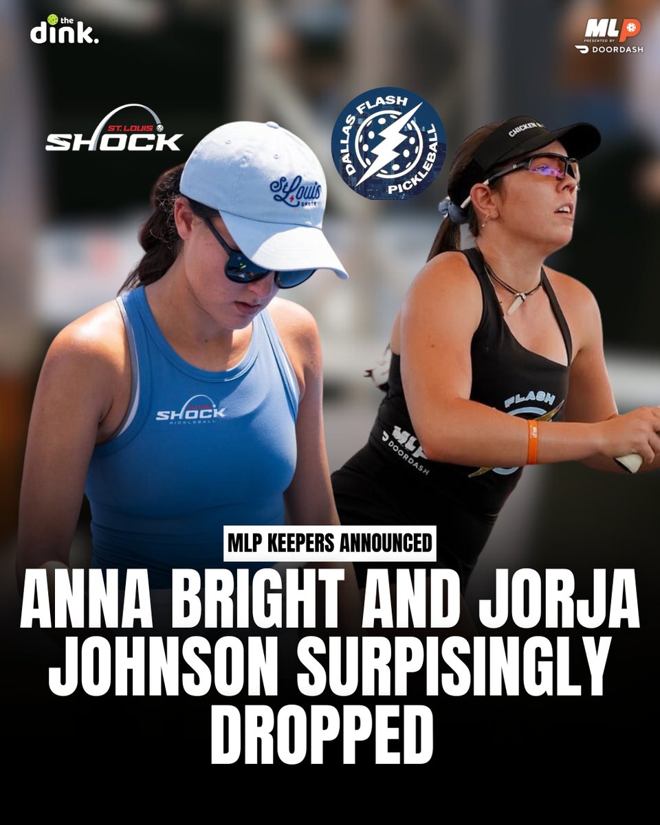 Pickleball's tweet photo. Major League Pickleball keepers were just announced, which included a few big suprises...

-Jorja Johnson dropped by the Dallas Flash
-Anna Bright dropped by the St. Louis Shock
-Phoenix Flames dropped... everyone?

Full Keeper List ➡️ https://t.co/Z6hIjhL10s https://t.co/zZ26KyQD3n