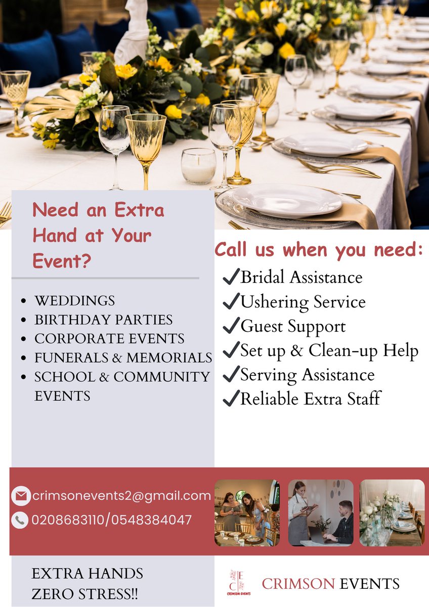 kordai0's tweet photo. I’m excited to officially introduce Crimson Events, your trusted extra hands for seamless, stress-free events.
At Crimson Events, we provide reliable event support services to ensure everything runs smoothly, so you can focus on enjoying the moment.🎈🎈 https://t.co/5dlDKF9kfF