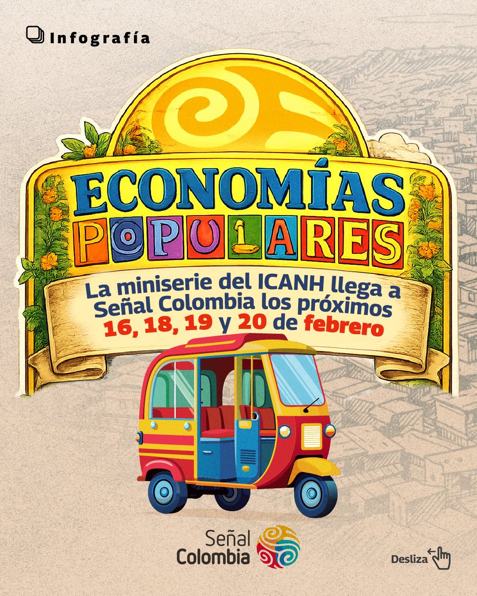 SenalColombia's tweet photo. La miniserie ‘Economías Populares’ del @El_Icanh , llega este 16,18, 19 y 20 de febrero a las 6 p.m. con las voces e historias de quienes sostienen la vida en nuestro país. 🇨🇴

Por Señal Colombia, la señal de la gente 🙌🏼✨ https://t.co/vLq5NwPMWK