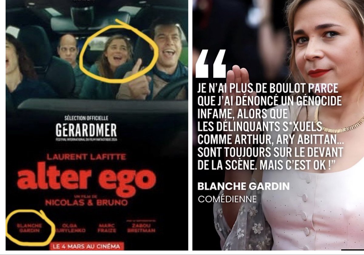 SERGIL88349033's tweet image. vous rappelez-vous de Blanche "ouin ouin" Gardin , l’antisémite pro-Hamas qui chouinait sur les réseaux au prétexte qu’elle ne n’avait plus de travail,plus de propositions en raison de sa dénonciation du "ginoucide" fictif.
Eh bien , elle vous a bien eu‼️
son prochain filme sort…