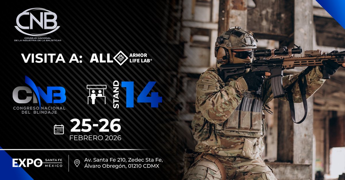 Nuestra empresa asociada ARMOR LIFE LAB te invita a conocer sus soluciones integrales en blindaje corporal, con los más altos estándares de calidad, innovación y certificación.

🛡️ Visítalos en el Congreso Nacional del Blindaje este 25 y 26 de febrero en Expo Santa Fé.
📍
