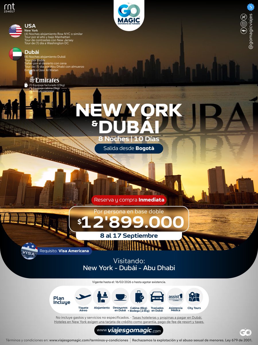 gomagicviajes's tweet photo. 🗽🌆 New York & Dubái: dos ciudades legendarias en un solo viaje.
✅ Reserva y compra inmediata | 🛂 Visa USA
📲 +57 321 487 1147 @gomagicviajes
#NewYork #Dubai #Travel #GoMagicTravel #Colombia
@emirates https://t.co/0uv2sZlWqe