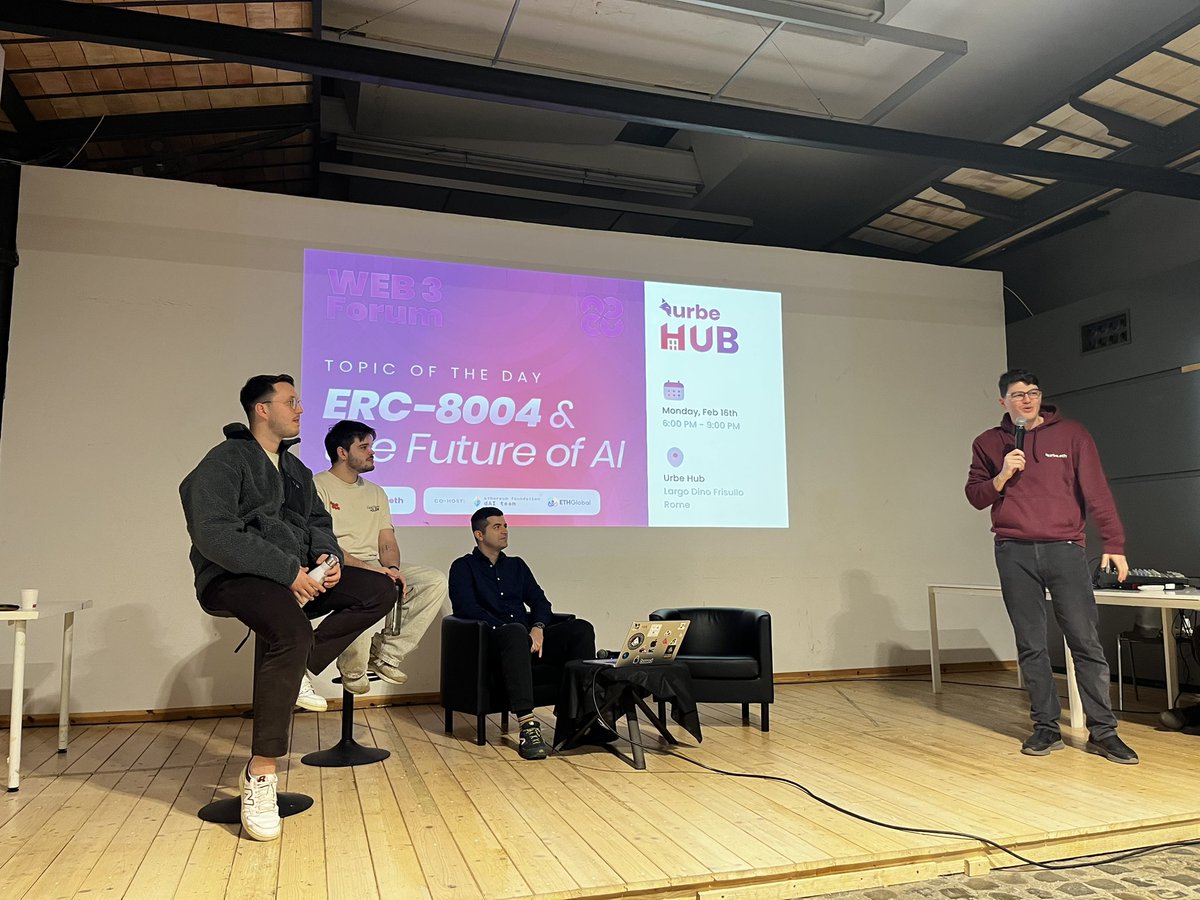 The eternal city + cutting edge tech = <a href="/urbeEth/">urbe.eth 🐺</a> 
Got a chance to hear and discuss the agent economy with EF dAi team (overtaken by the Italians) on ERC8004, x402 and why agents need and want to use blockchain in general and Ethereum specifically with <a href="/DavideCrapis/">Davide Crapis</a> <a href="/VittoStack/">Vitto Rivabella</a>