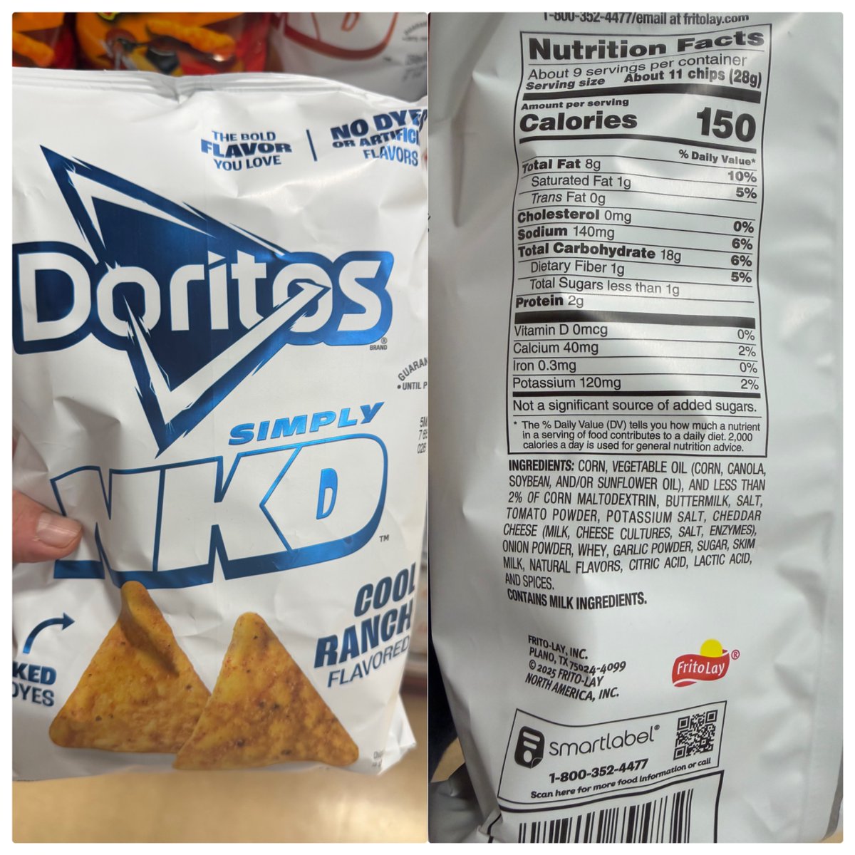The dye free Doritos have arrived and the ingredients list confesses that Frito Lay has paid no attention to the seed oil debate.