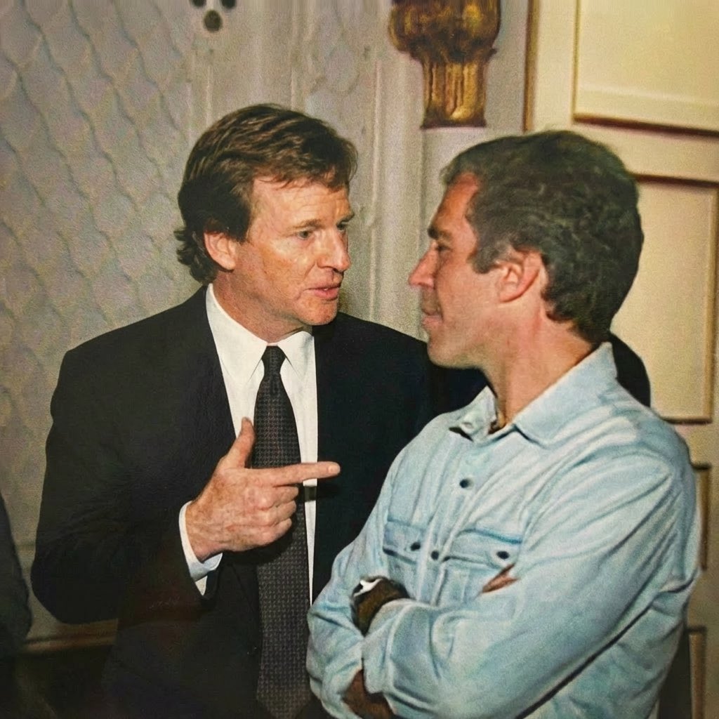 AdamFerrellNFL's tweet image. Roger Goodell with Jeffrey Epstein. (1998)