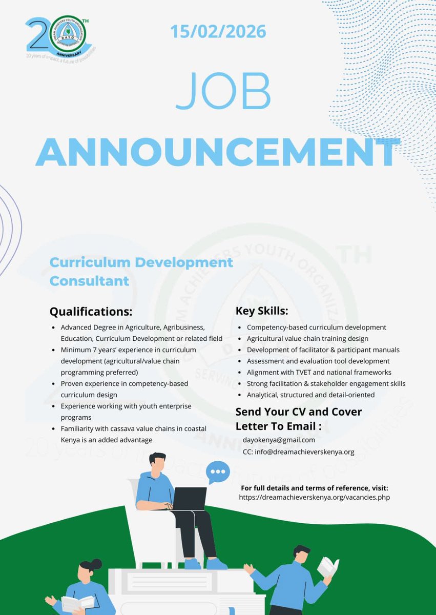 DreamAchieversk's tweet photo. Dream Achievers Youth Organization Kenya   in Mombasa is inviting applications for a Curriculum Development Consultant under the Blue Biz – “Mwashi wa Muhogo” Project in Kilifi County. IFor full details and to apply, visit: https://t.co/dcHOJCD1T5

#DayoSpeaks #mwashiwamuhogo https://t.co/7lxr4mKRuQ