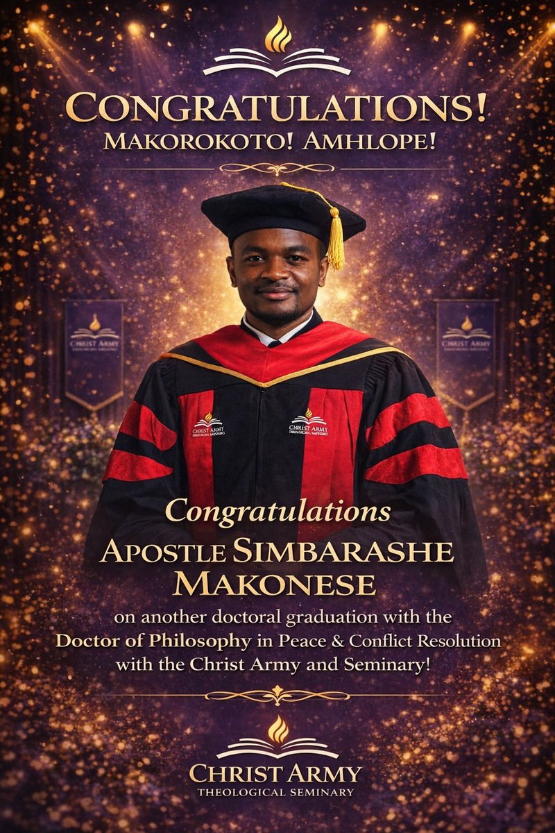 MakoneseSimba's tweet photo. Help me celebrate God's grace on my second doctoral degree graduation milestone, and this time as the outgoing President of the Students Union for Christ Army Theological Seminary!

Follow Thread In the Comments below https://t.co/VEKRUrv6fo