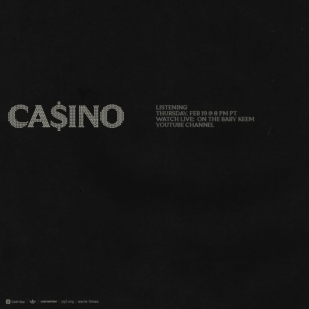 concertleaks's tweet photo. Baby Keem will be hosting a Ca$ino listening party on his Youtube Channel this Thursday! https://t.co/murnJVxBFq
