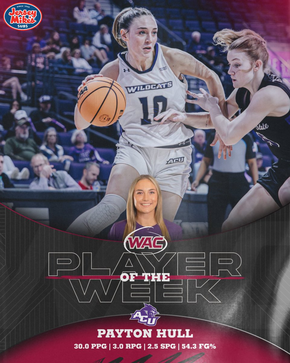 #WAChoops Women’s Basketball Player of the Week presented by <a href="/jerseymikes/">Jersey Mike's Subs</a> 🏀 

Payton Hull | <a href="/ACUWBB/">ACU Women’s Basketball</a>