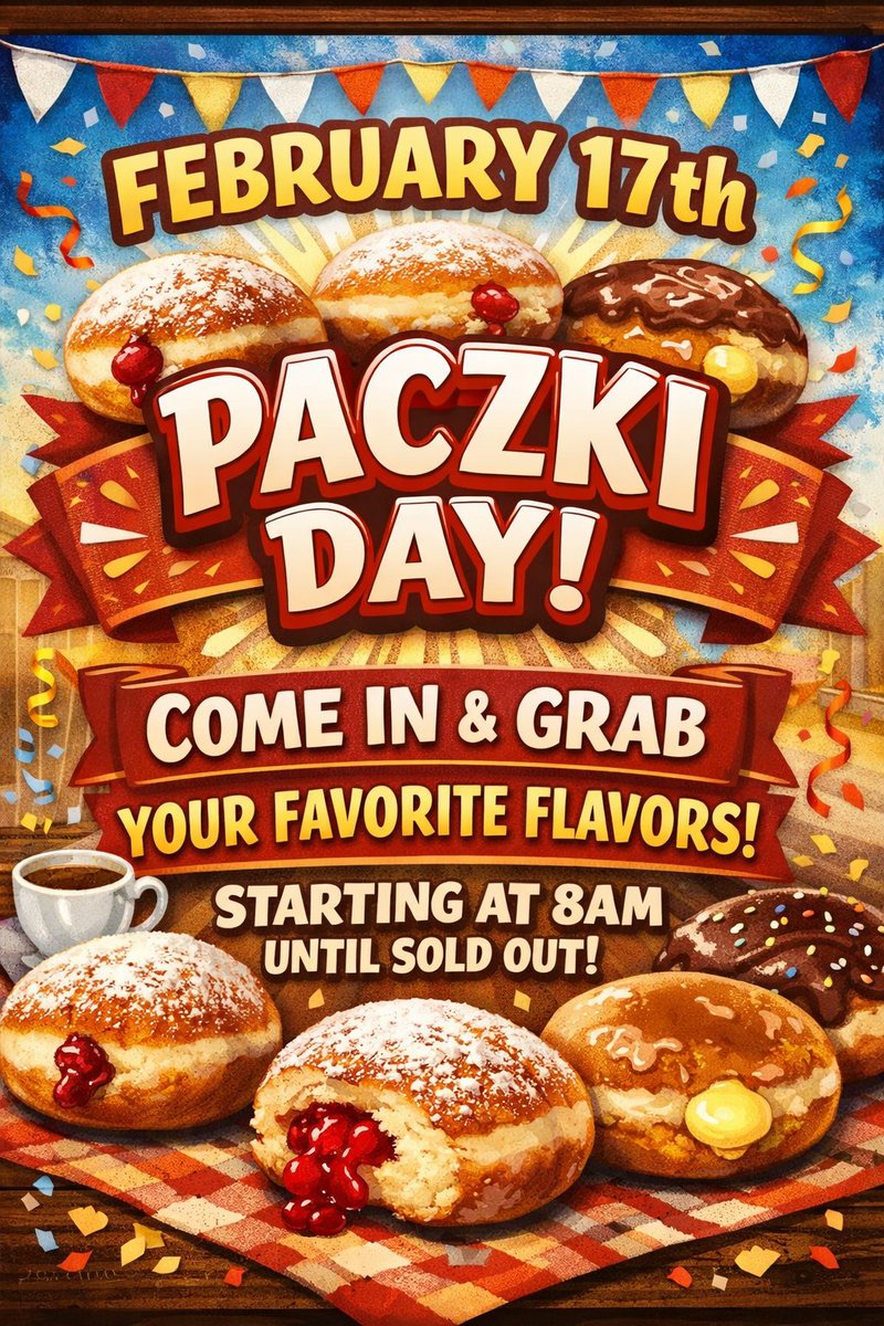 stjosephbakery's tweet photo. Tomorrow is Paczki day!   Stop in tomorrow and grab Paczki!  Starting at 8am until we sell out! https://t.co/ZLrdZqelnR